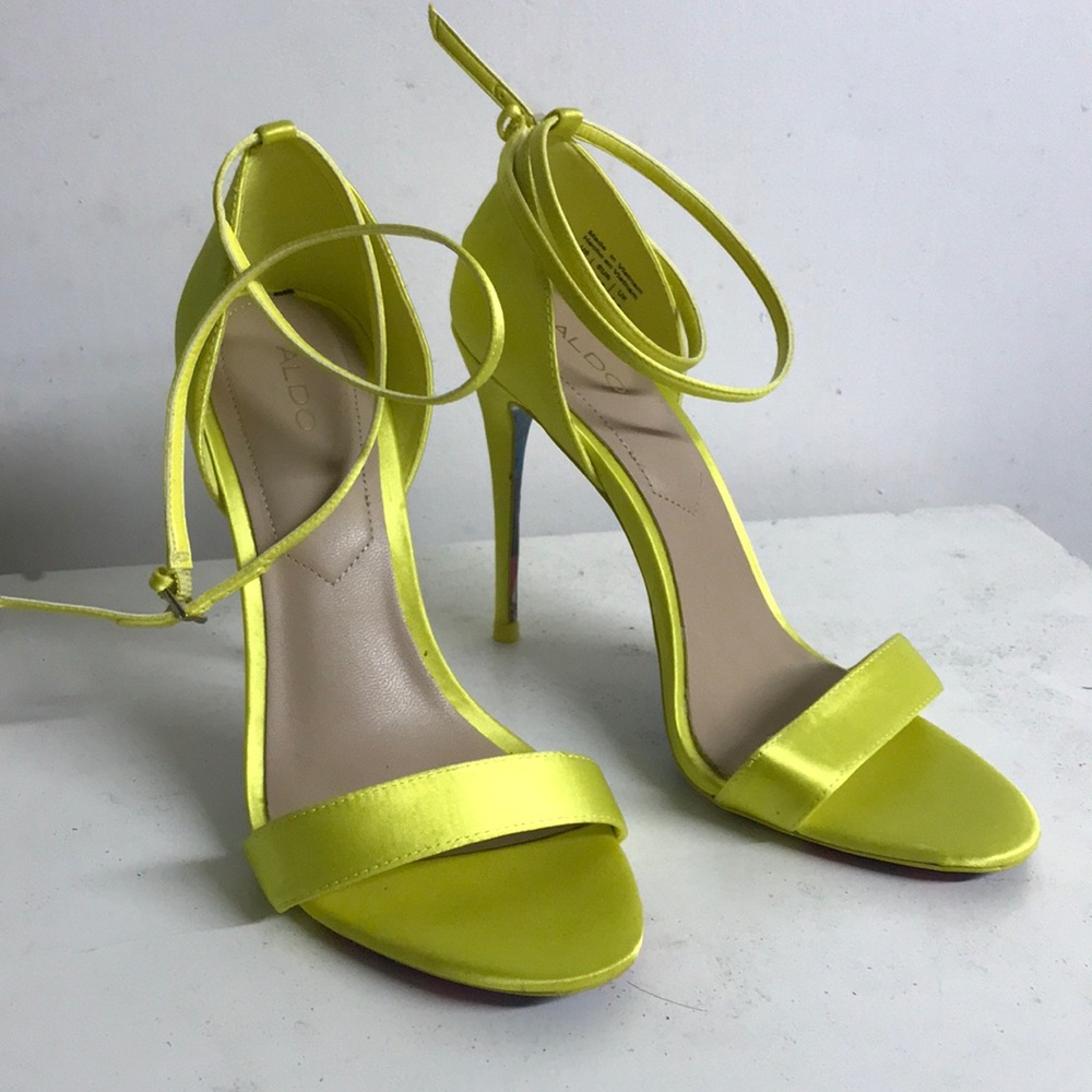 Aldo Neon Yellow Satin Ankle-Strap Stiletto Heels